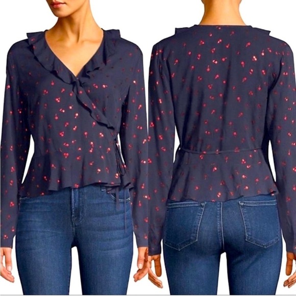 Rails Simone Wrap Front Metallic Cherry Tie Top - Picture 1 of 9